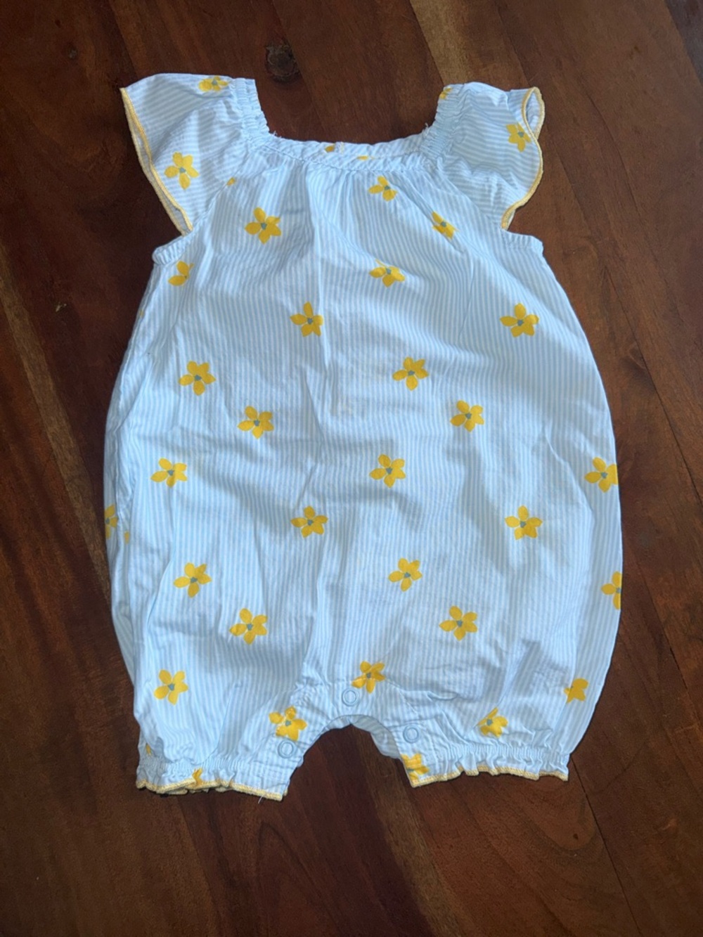 Carter's Blue‎ and Yellow Striped Floral Baby Romper